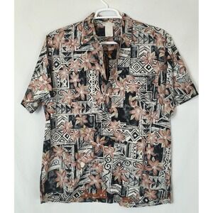 Vintage Malihini Made in Hawaii Aloha Shirt Native Print 100% Cotton SZ L tropic